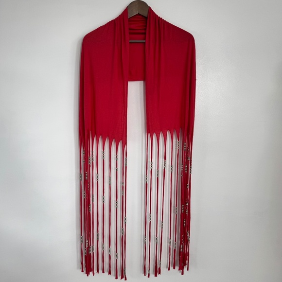 Fringe Beaded Jersey Wrap Retro Boho Hippie Music Festival 80s 90s Glam Rock - Picture 1 of 9